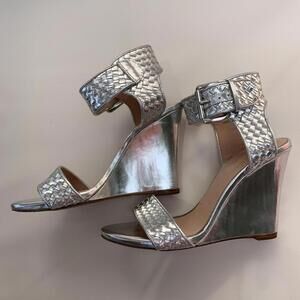 Alejandro Ingelmo Silver Wooven Wedge Sandals Genuine Leather Sz 7.5 Vero Cuoio